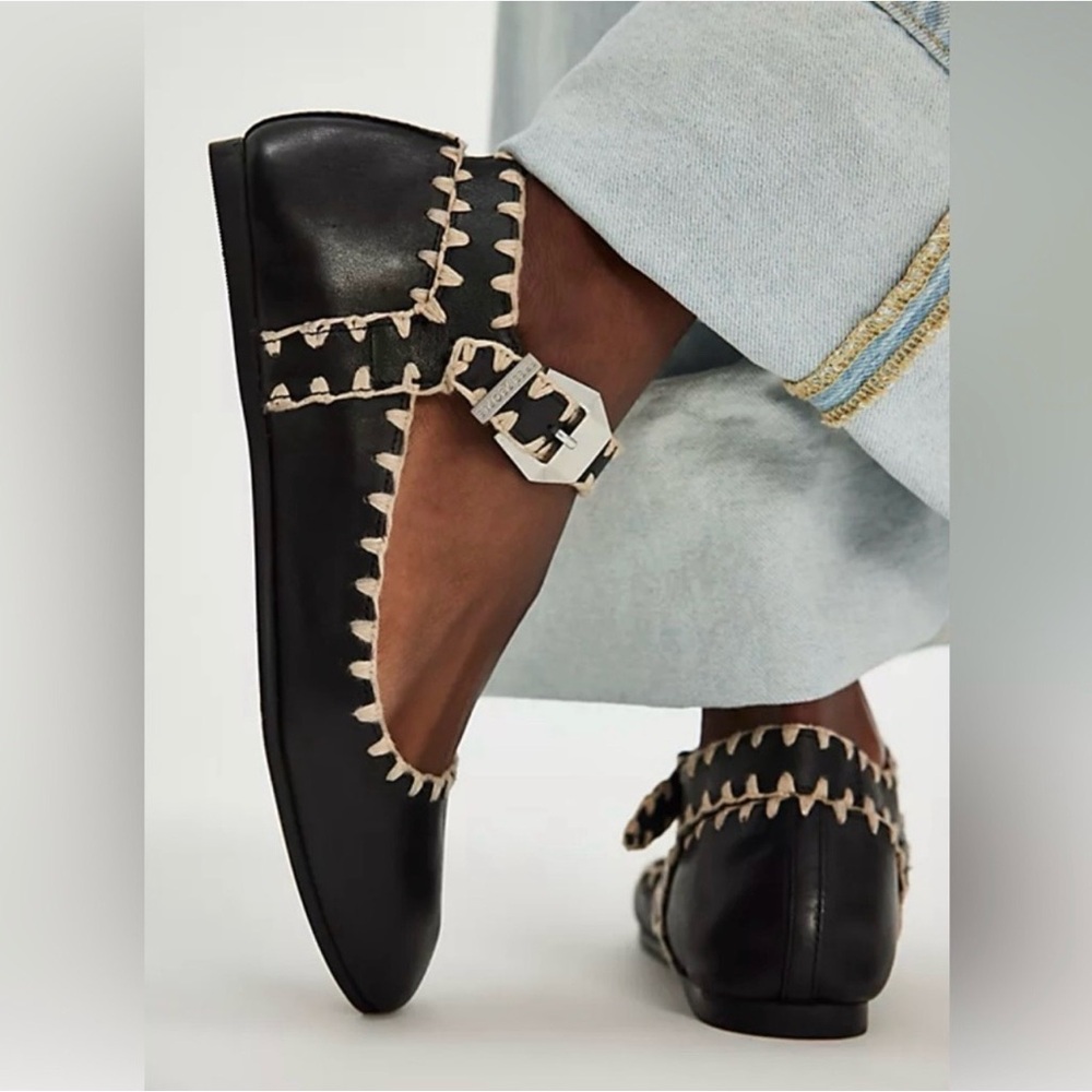 Free People Crochet Mystic Mary Jane Flats Black leather Size 7